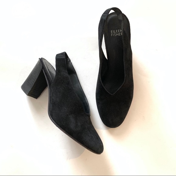 EILEEN FISHER Laurel Black Suede Slingback Heels - Picture 2 of 7